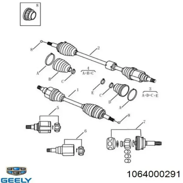 Junta homocinética externa dianteira 1064000291 Geely