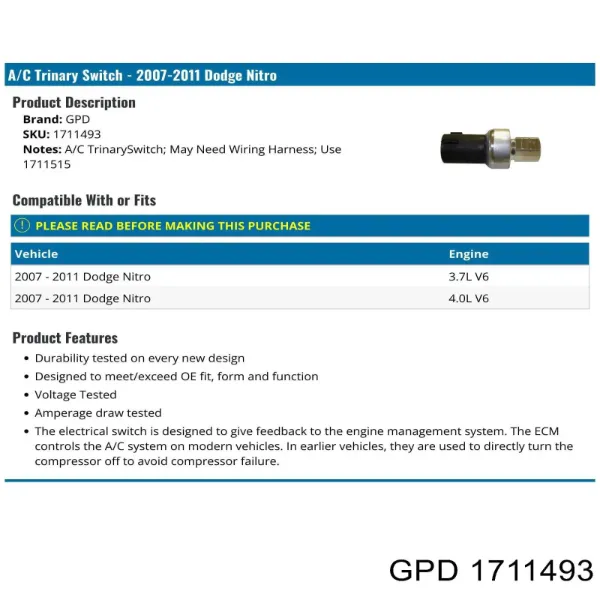 Sensor de pressão absoluta de aparelho de ar condicionado Chrysler Voyager II GS