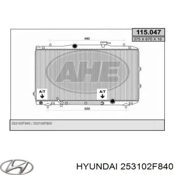 Radiador de esfriamento de motor 253102F840 Hyundai/Kia