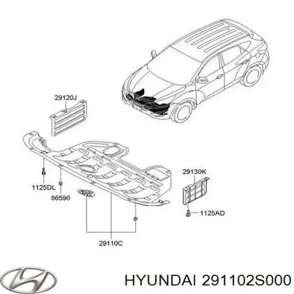 Proteção de motor, de panela (da seção de motor) Hyundai Tucson II