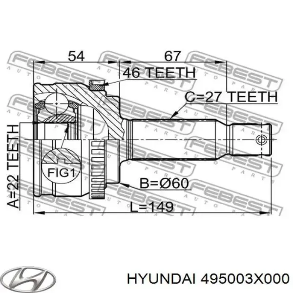 Semieixo (acionador) dianteiro esquerdo 495003X000 Hyundai/Kia