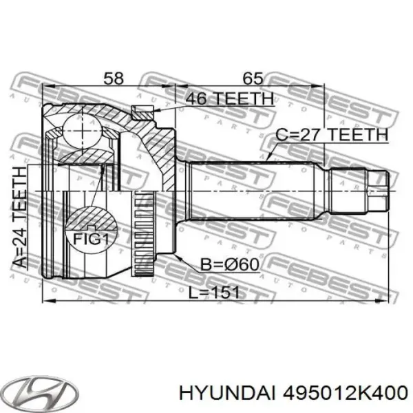 Junta homocinética externa dianteira 495012K400 Hyundai/Kia