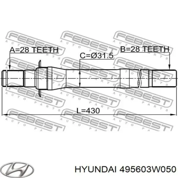 Veio de acionamento do semieixo intermédio 495603W050 Hyundai/Kia