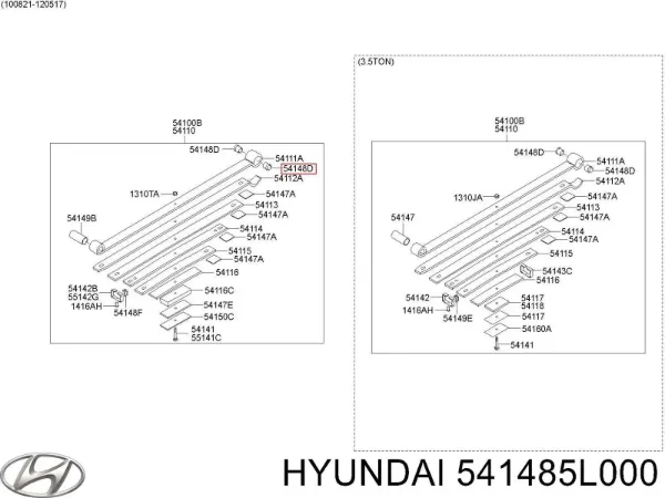 Bloco silencioso de dianteiro suspensão de lâminas traseira 541485L000 Hyundai/Kia