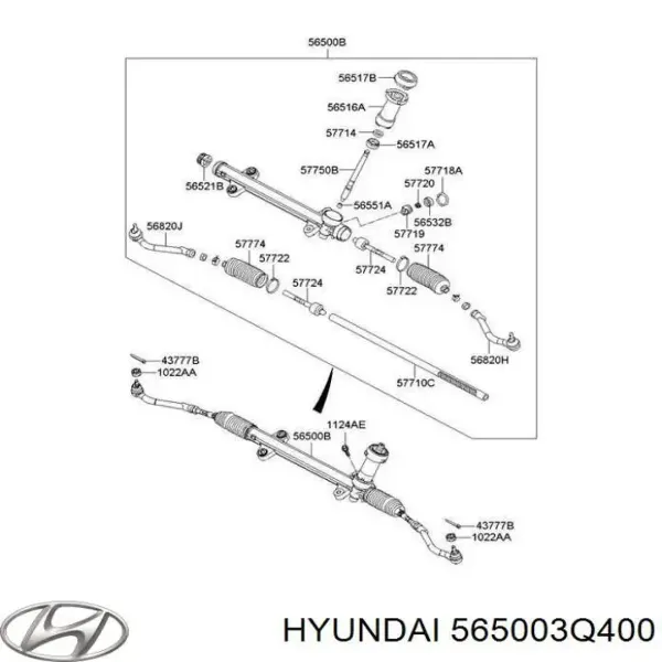Cremalheira da direção 565003Q400 Hyundai/Kia