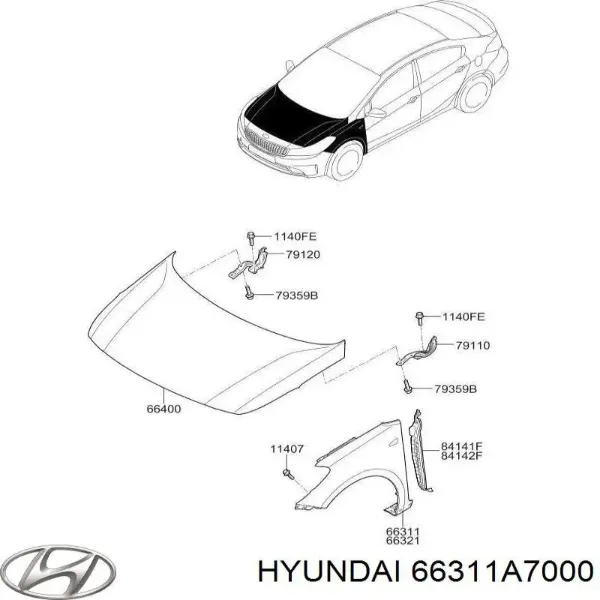 Pára-lama dianteiro esquerdo 66311A7000 Hyundai/Kia