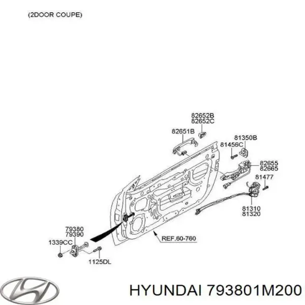 Limitador dianteiro esquerdo de abertura de porta 793801M200 Hyundai/Kia