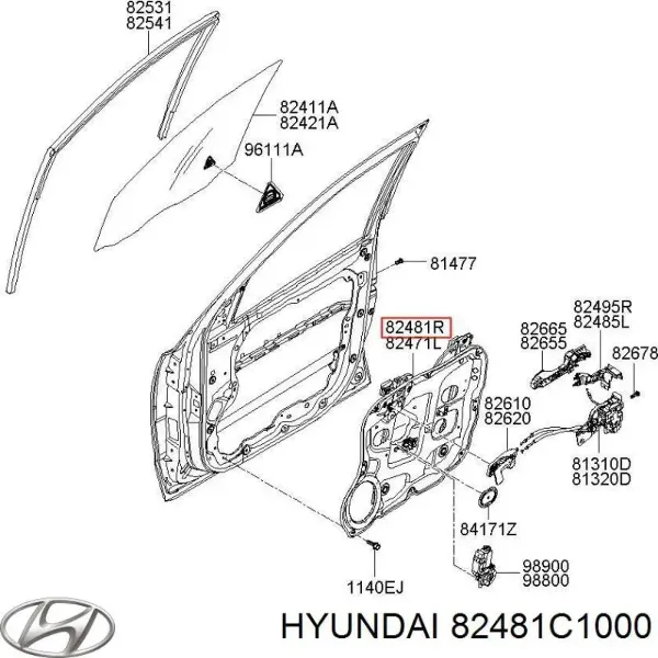 Mecanismo de acionamento de vidro da porta dianteira direita Hyundai Sonata VII