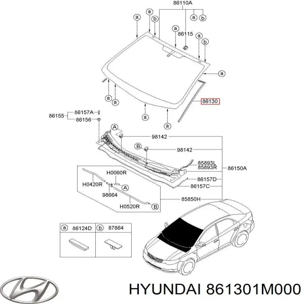 Moldura de pára-brisas 861301M000 Hyundai/Kia