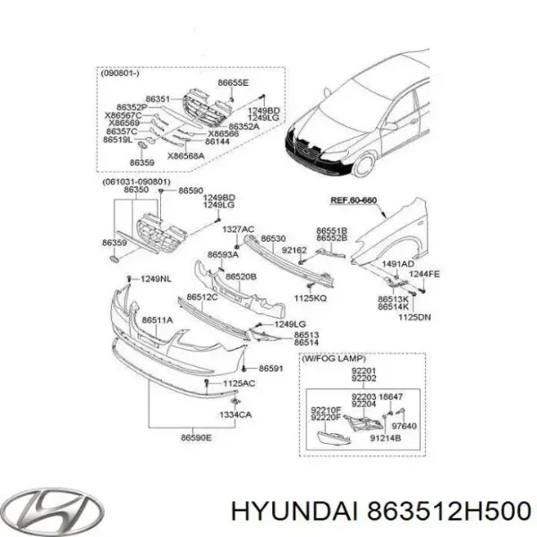 Grelha do radiador 863512H500 Hyundai/Kia