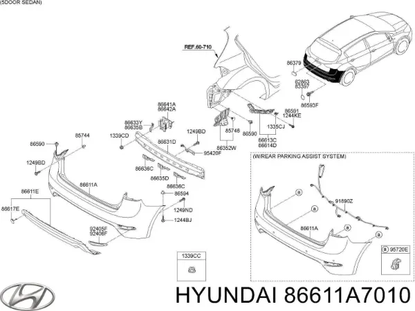 Pára-choque traseiro 86611A7010 Hyundai/Kia