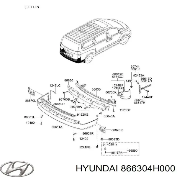 Reforçador do pára-choque traseiro Hyundai H-1 STAREX Starex