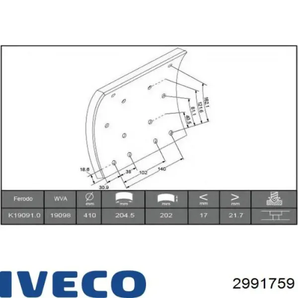 Sapatas do freio traseiras de tambor 2991759 Iveco
