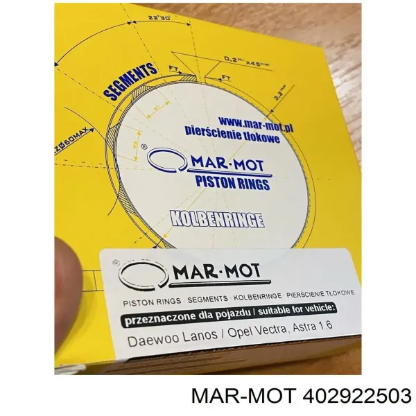 Kit de anéis de pistão de motor, 1ª reparação ( + 0,25) 402922503 Mar-mot
