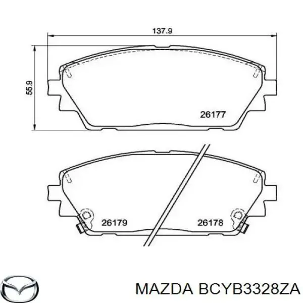 Sapatas do freio dianteiras de disco BCYB3328ZA Mazda