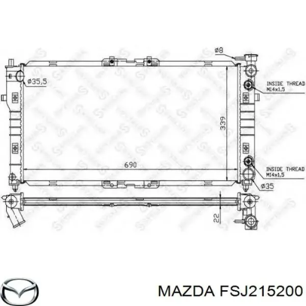Radiador de esfriamento de motor FSJ215200 Mazda