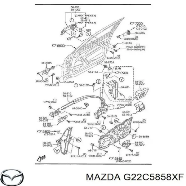Motor de acionamento de vidro da porta dianteira direita G22C5858XF Mazda