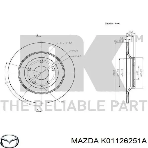 K01126251A Mazda Disco do freio traseiro