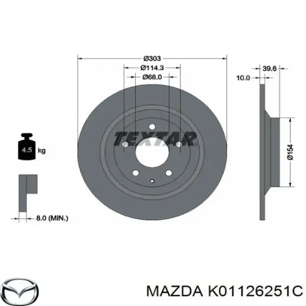K01126251C Mazda Disco do freio traseiro