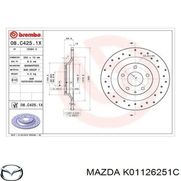 Disco do freio traseiro Mazda K01126251C preço, a partir de