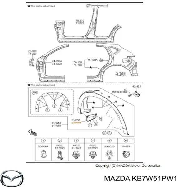 Protetor de lama traseiro esquerdo KB7W51PW1 Mazda