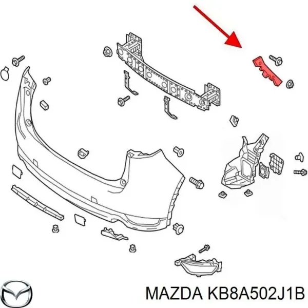 Guia esquerda do pára-choque traseiro KB8A502J1B Mazda