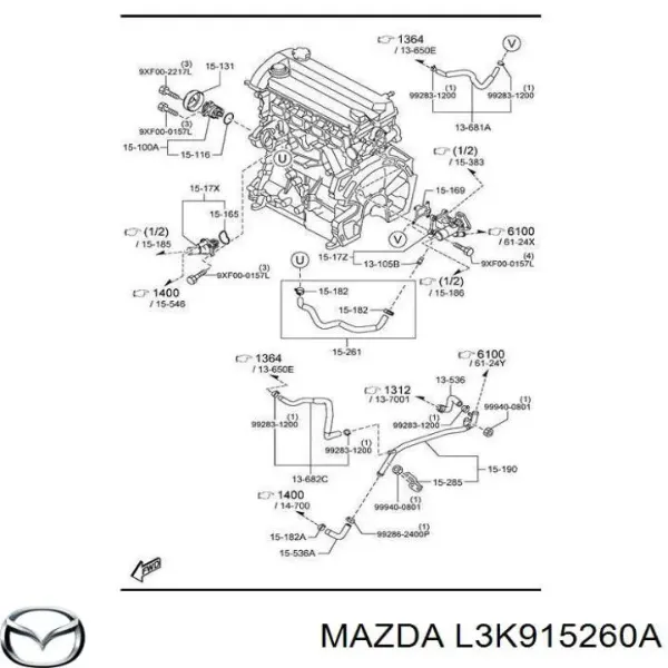 Mangueira (cano derivado) do sistema de esfriamento para Mazda CX-7  ER
