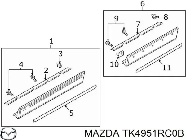 Moldura da porta traseira direita inferior TK4951RC0B Mazda