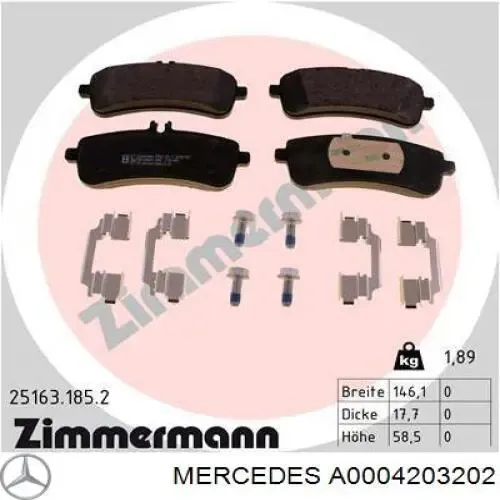 Sapatas do freio traseiras de disco A0004203202 Mercedes