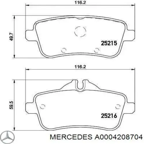 Sapatas do freio traseiras de disco A0004208704 Mercedes
