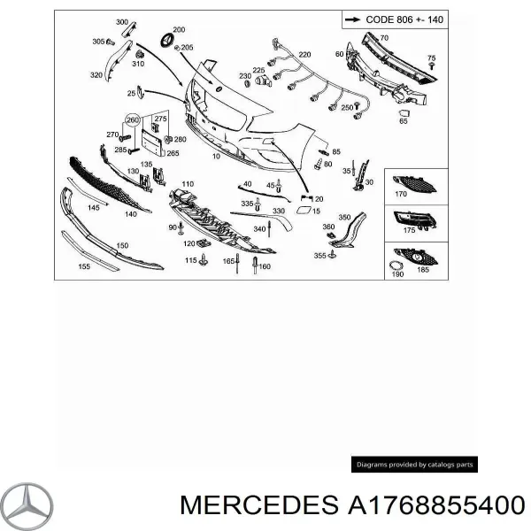 Tampão (grelha) das luzes de nevoeiro do pára-choque dianteiro direito A1768855400 Mercedes