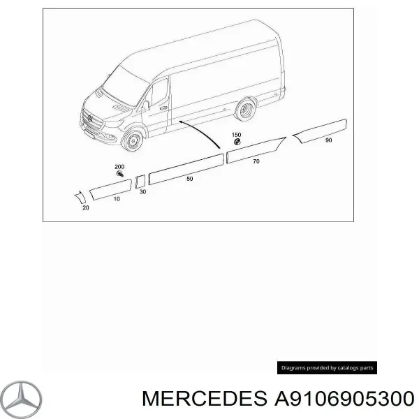 Moldura da porta lateral (deslizante) A9106905300 Mercedes