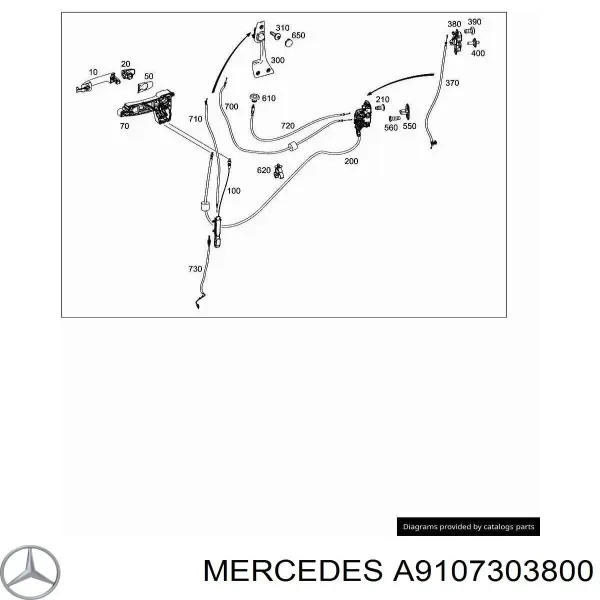 Fecho da porta lateral deslizante direita A9107303800 Mercedes