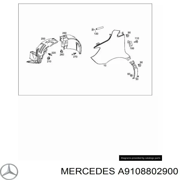 Pára-lama dianteiro direito A9108802900 Mercedes