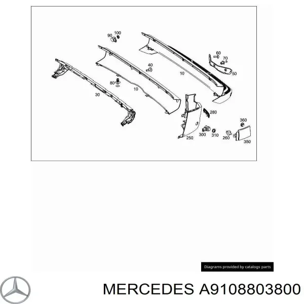 Placa sobreposta do pára-choque traseiro direito A9108803800 Mercedes