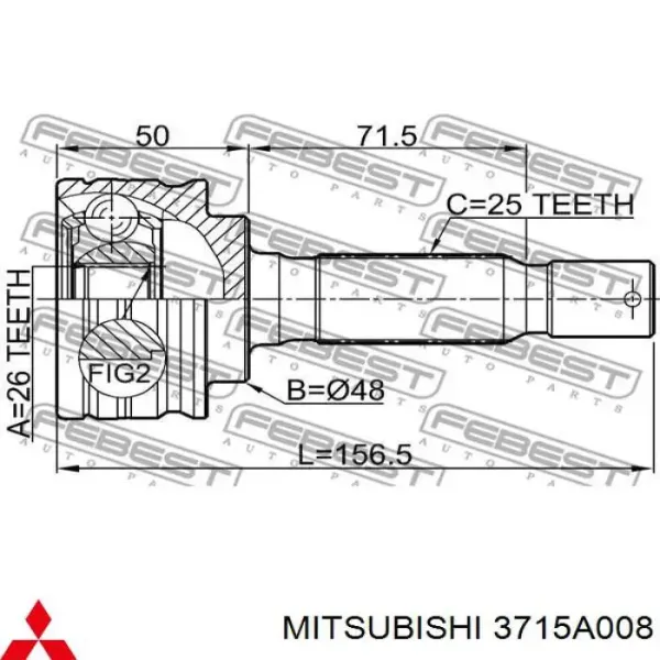 Semieixo traseiro direito 3715A008 Mitsubishi