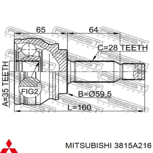 Semieixo (acionador) dianteiro direito 3815A216 Mitsubishi
