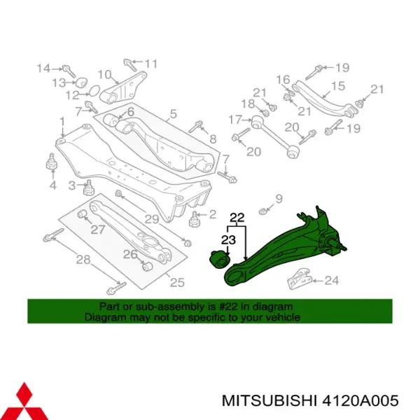 Braço oscilante (tração) longitudinal inferior esquerdo de suspensão traseira 4120A005 Mitsubishi