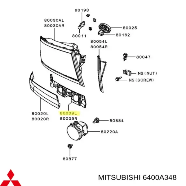 Consola (adaptador) de fixação das luzes dianteiras 6400A348 Mitsubishi
