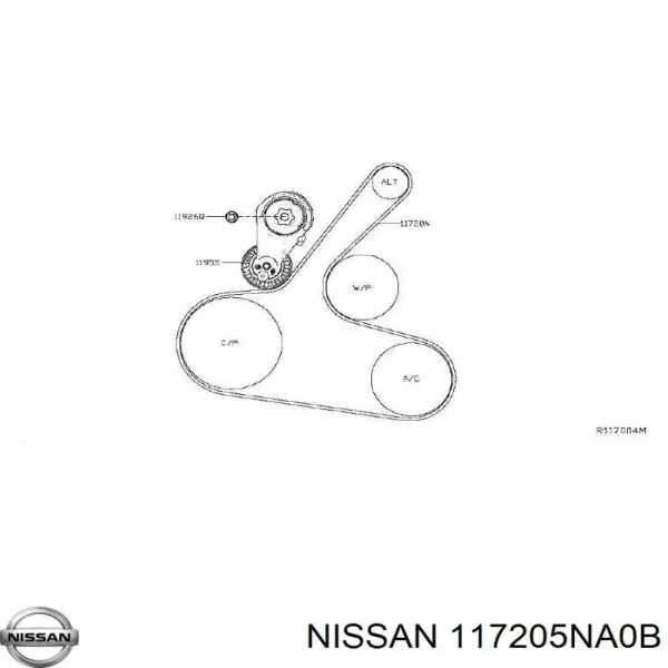 Correia dos conjuntos de transmissão 117205NA0B Nissan/Infiniti