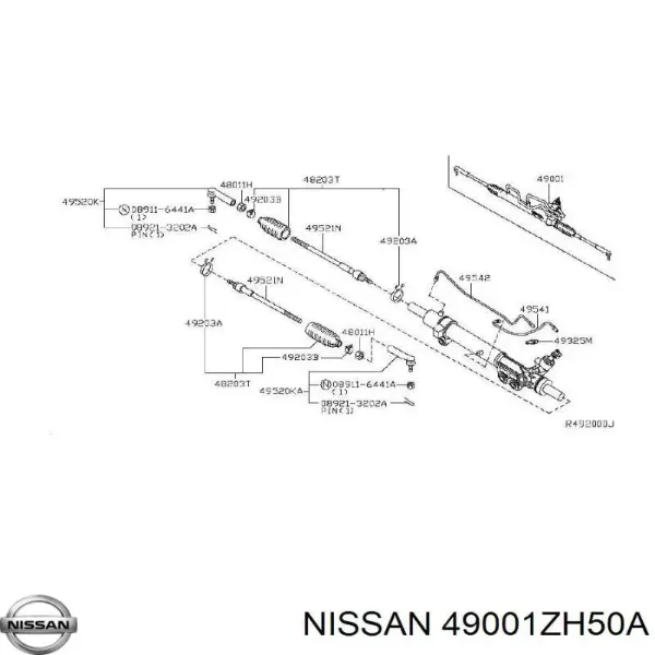 Cremalheira da direção 490013X03A Nissan/Infiniti