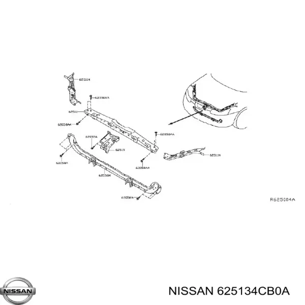 Consola superior esquerda do radiador 625134CB0A Nissan/Infiniti