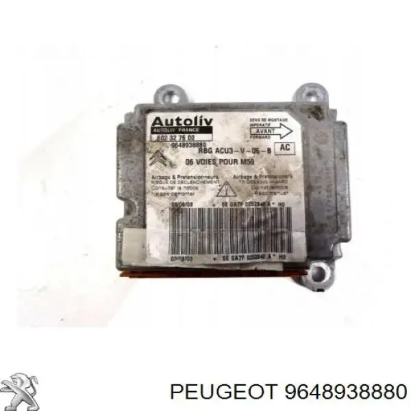 Módulo processador de controlo da bolsa de ar (Centralina eletrônica AIRBAG) 9648938880 Peugeot/Citroen