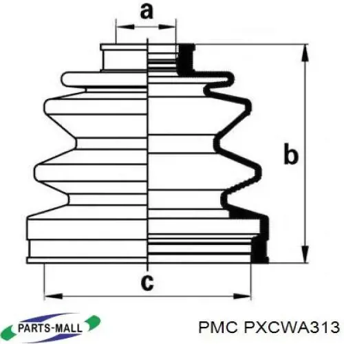 Bota de proteção externa direita de junta homocinética PXCWA313 Parts-Mall