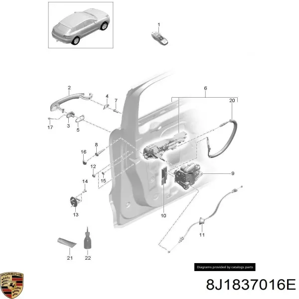 Fecho da porta dianteira direita 8J1837016E Porsche