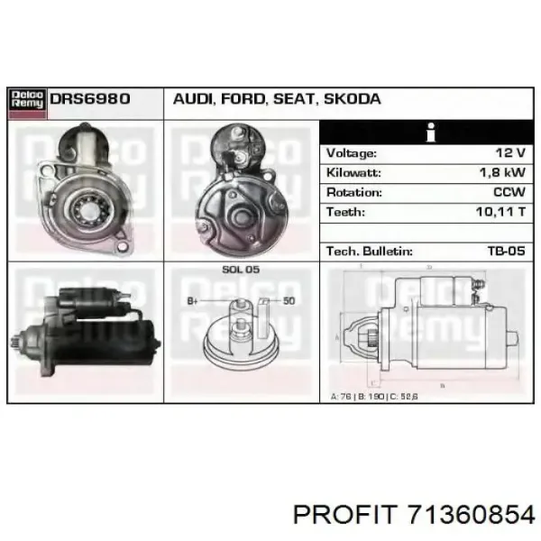 Roda-livre do motor de arranco 71360854 Profit