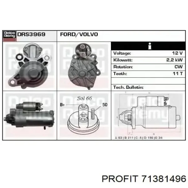 Relê retrator do motor de arranco 71381496 Profit