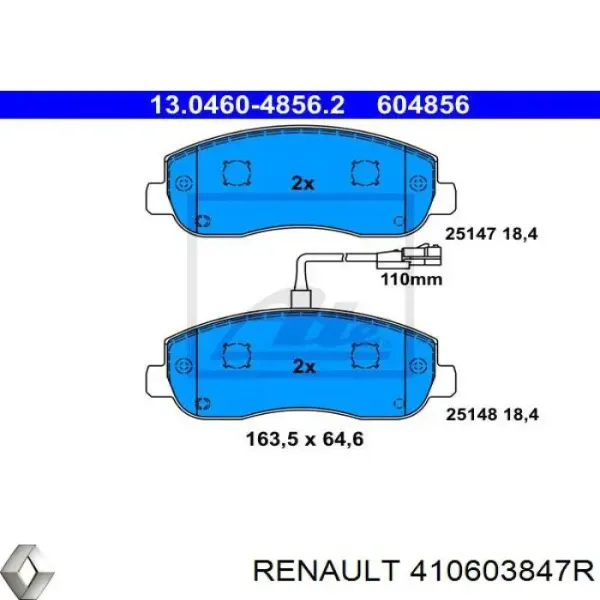 Sapatas do freio dianteiras de disco Renault (RVI) 410603847R