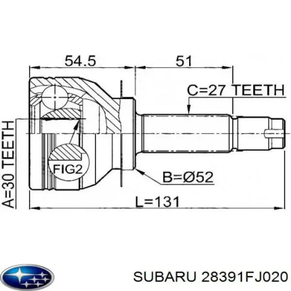 Semieixo (acionador) dianteiro 28391FJ020 Subaru