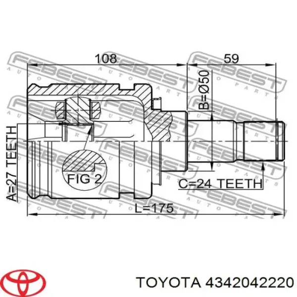 Semieixo (acionador) dianteiro esquerdo 4342042220 Toyota